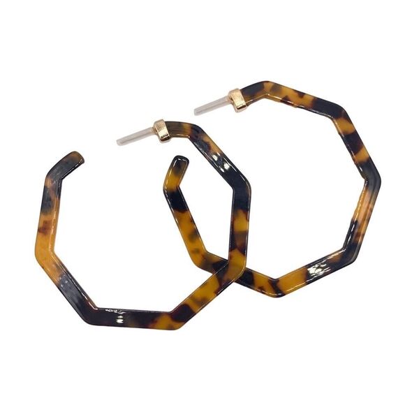 Brown and Black Faux Tortoise shell hoop earrings - Picture 1 of 3